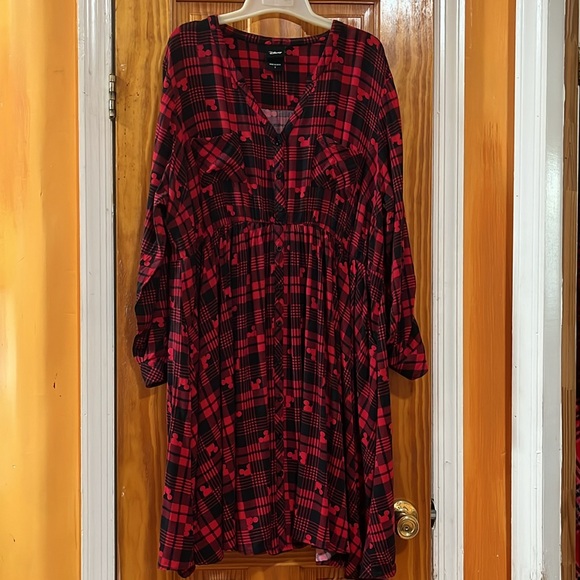 Disney’s Mickey Mouse Plaid V-neck Babydoll Fit And Flare Plus Size Dress Size 2 - Picture 1 of 16
